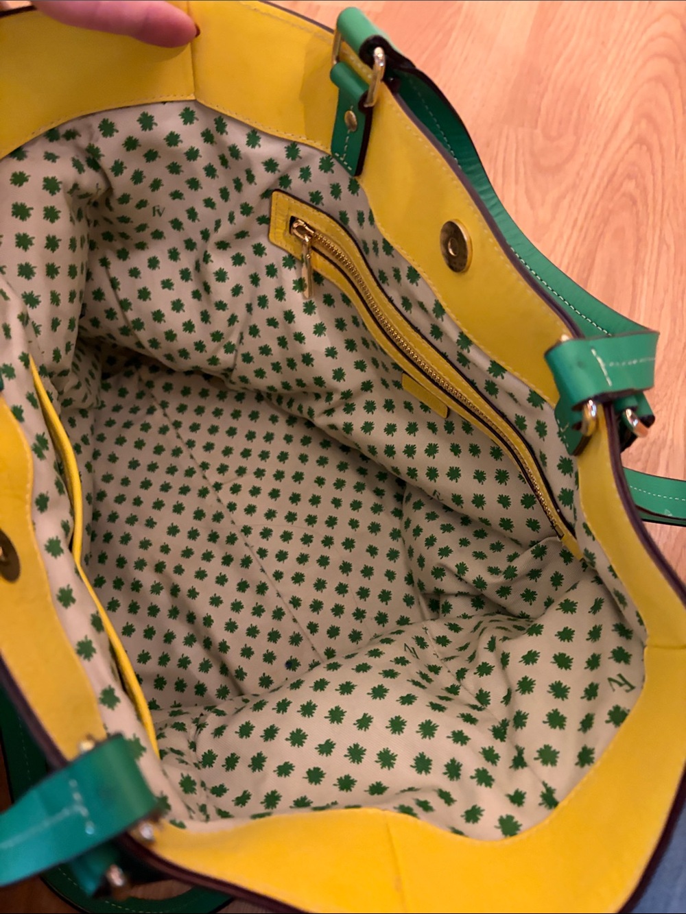 Frances Valentine Green Pebbled Leather Tote Bag with Gold-Toned Hardware - Picture 11 of 15